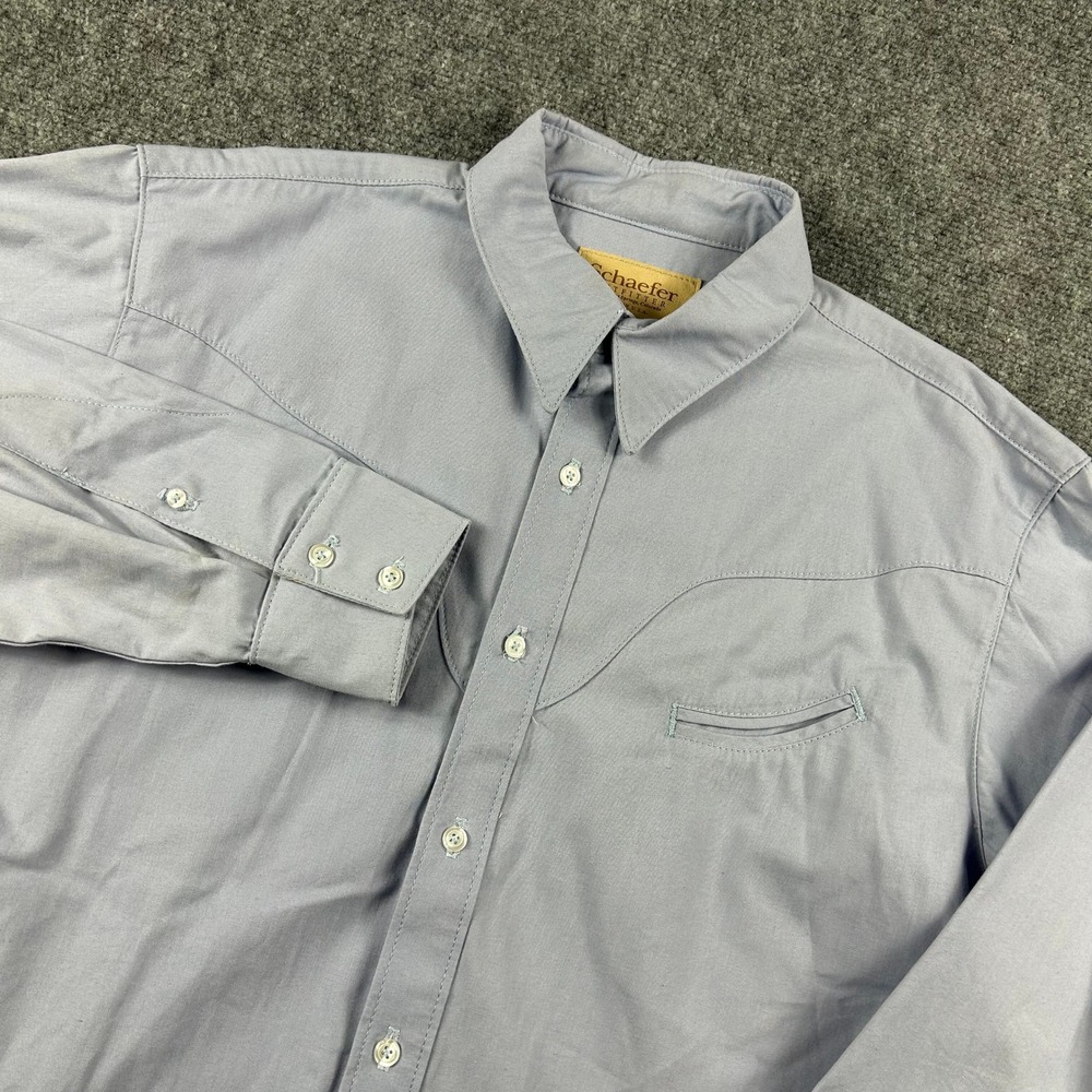 Schaefer‎ Outfitter Western Shirt Mens Large Blue Grey Smile Pocket USA Cowboy